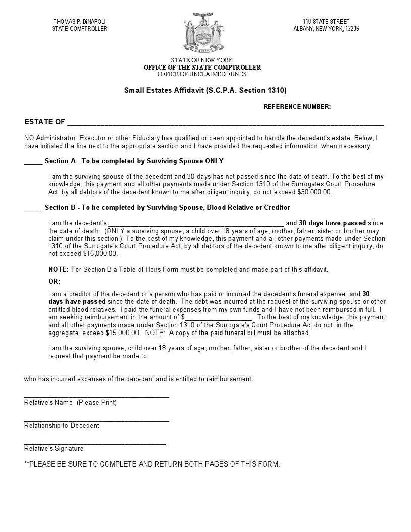 Free New York Small Estate Affidavit Form (PDF)  FormsPal For Estate Distribution Letter Template