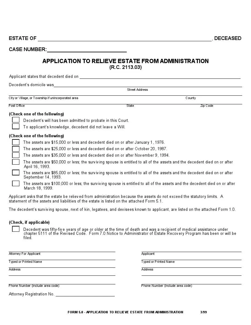 Ohio small estate affidavit official form