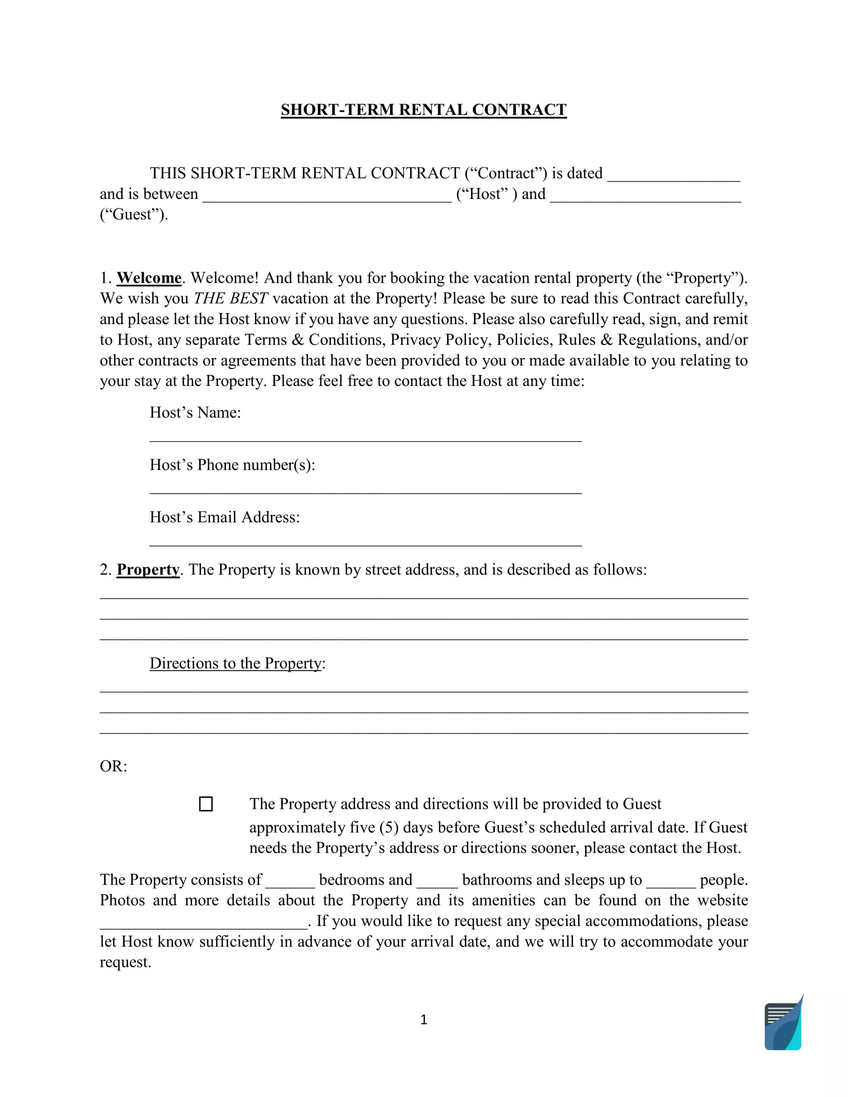 Short Term Rental Agreement Free Template - prntbl ...