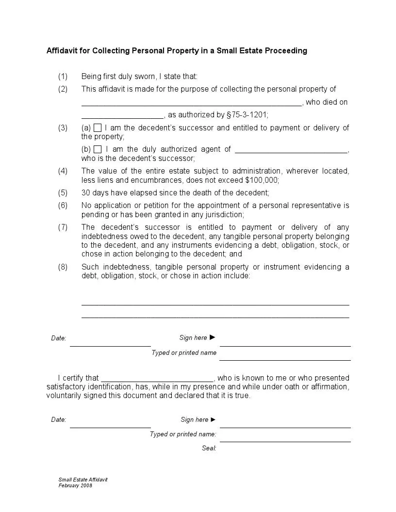 Utah small estate affidavit official form