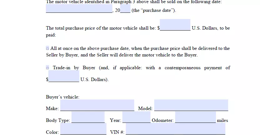 Section for information about way of receiving money of Alabama motor vehicle bill of sale