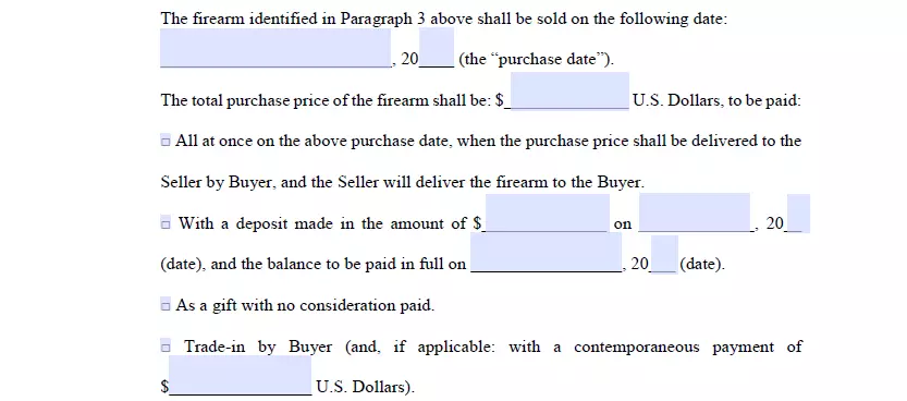 Section for information about way of receiving money of a document of firearm bill of sale for Florida