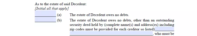 Decedent's liabilities details part of small estate affidavit template for Georgia