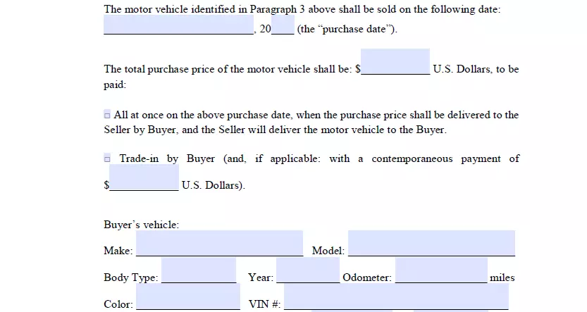 Payment method and amount indication section of Illinois bill of sale document for vehicle