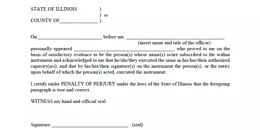 Part for notary acknowledgement of Illinois car bill of sale