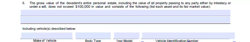 Property value indication section of Illinois small estate affidavit form