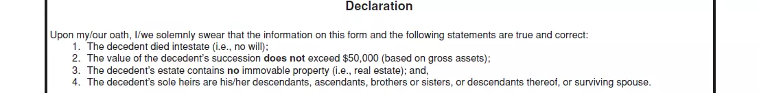 Declaration part of a small estate affidavit for Louisiana
