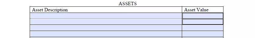 Assets listing part of a Mississippi small estate affidavit template