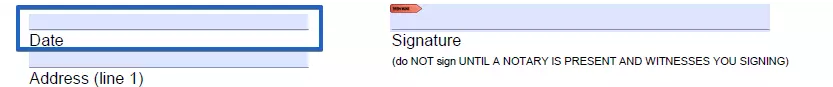 Signature date specification section of a form of small estate affidavit for Nebraska