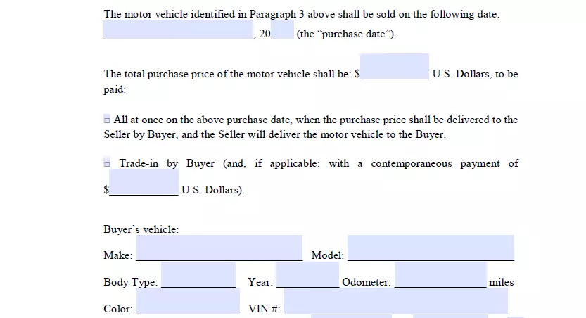 Payment method and amount indication section of Oklahoma bill of sale for vehicle