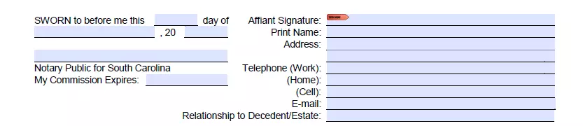 Signing part of South Carolina document of small estate affidavit