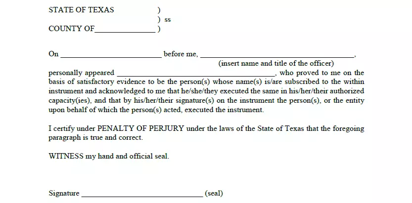 Part for notary acknowledgement of bill of sale for boat for Texas