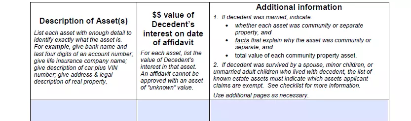 Deceased property description part of Texas document of small estate affidavit