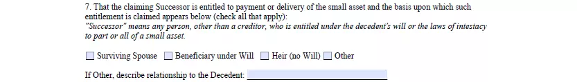 Status indication part of small estate affidavit form for Virginia
