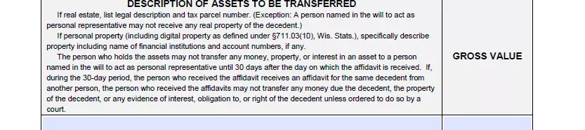 Property assers description part of a small estate affidavit for Wisconsin