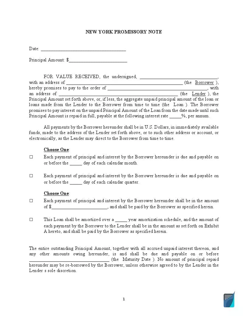 New York Promissory Note Form