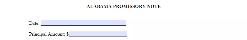 Date and payment amount part of Alabama promissory note form