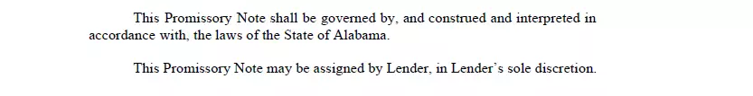 State indication part of Alabama template of promissory note