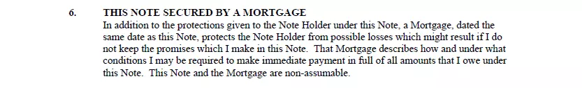 Protection indication part of promissory note form for Florida