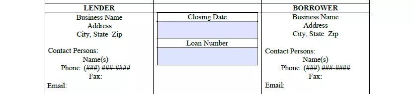 Part for borrower and lender info of Missouri promissory note form