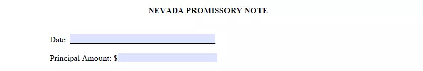 Date and amount part of Nevada promissory note template