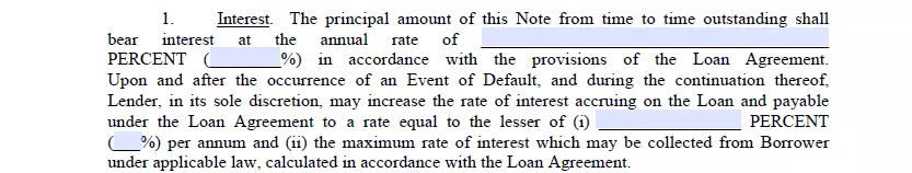 Late fees specification section of a promissory note document for New Jersey