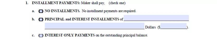 Payment method choosing part of Washington promissory note template