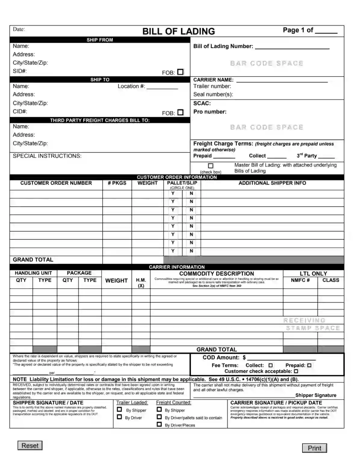 Bill of Lading Form ≡ Fill Out Printable PDF Forms Online Regarding Blank Bol Template