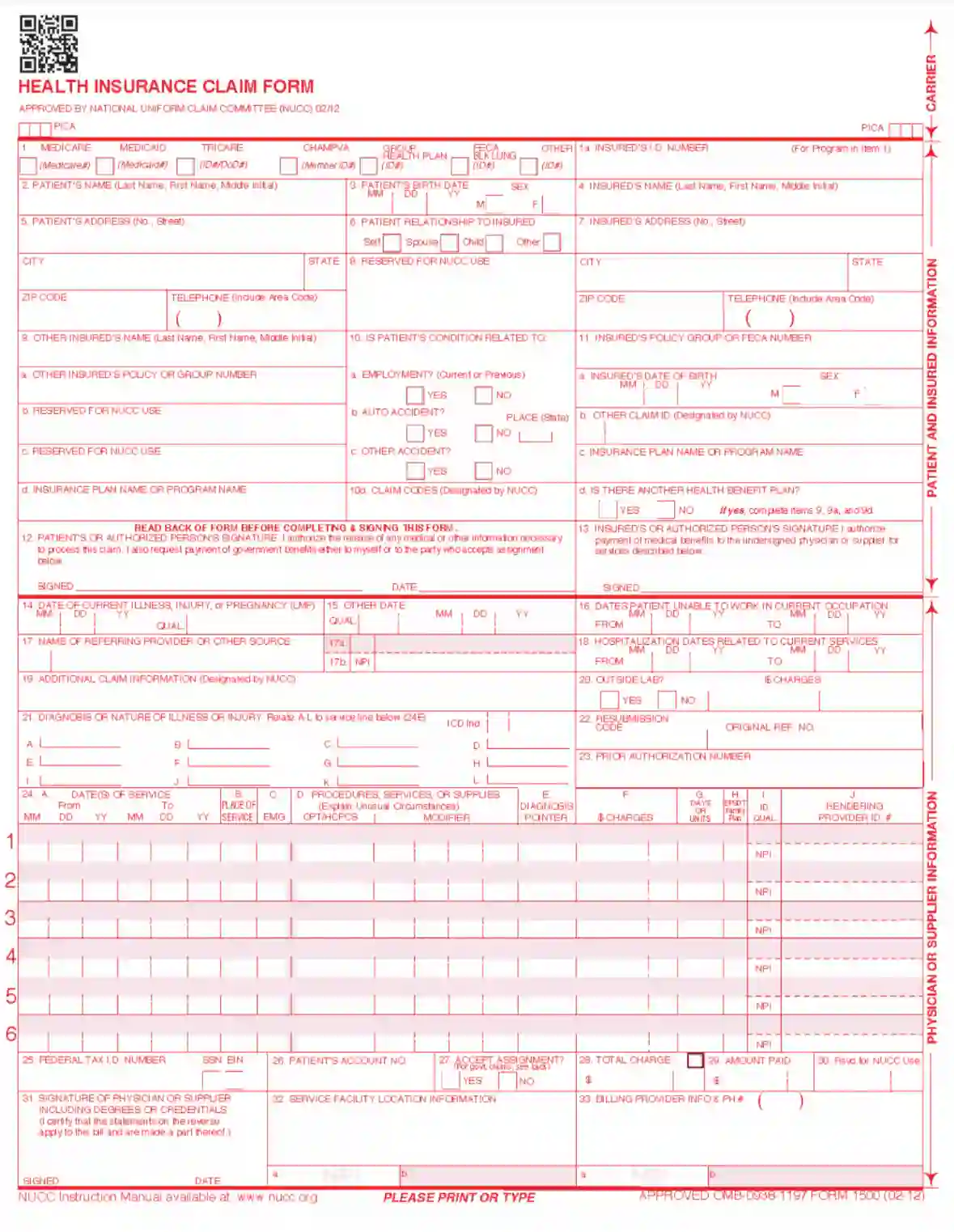 CMS Form 1500 Fill Out Printable PDF Forms Online