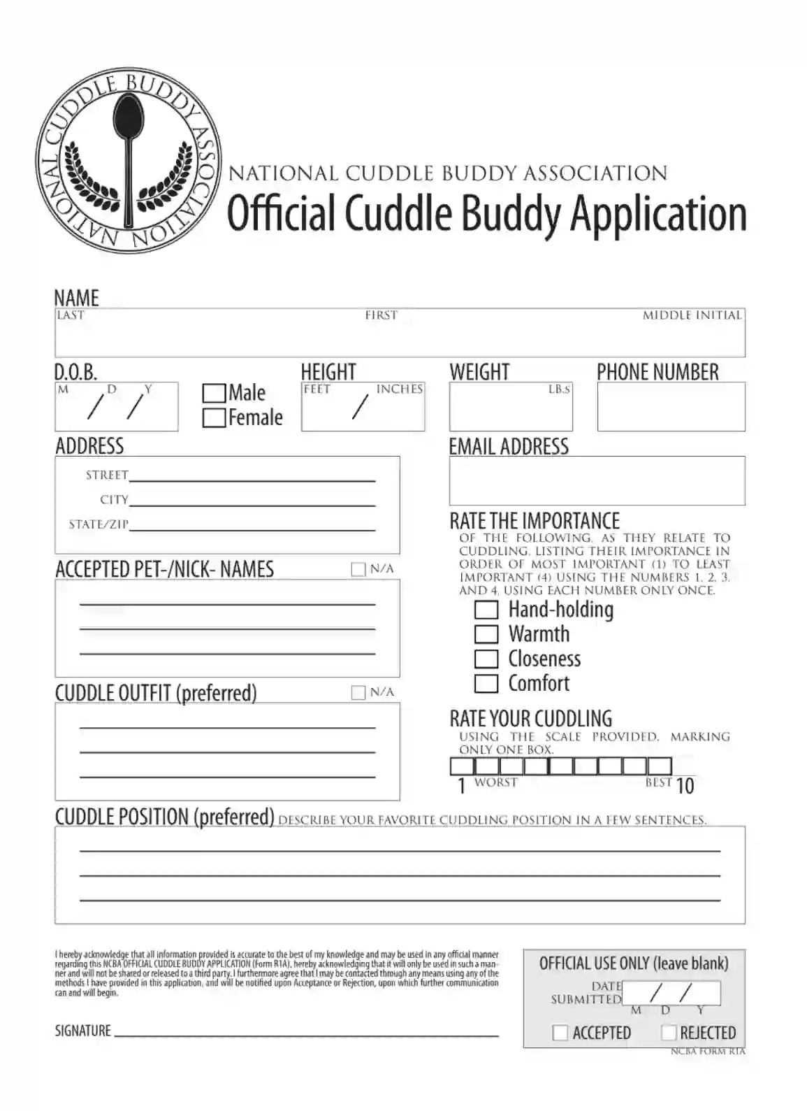 Cuddle Buddy Application ≡ Fill Out Printable PDF Forms Online