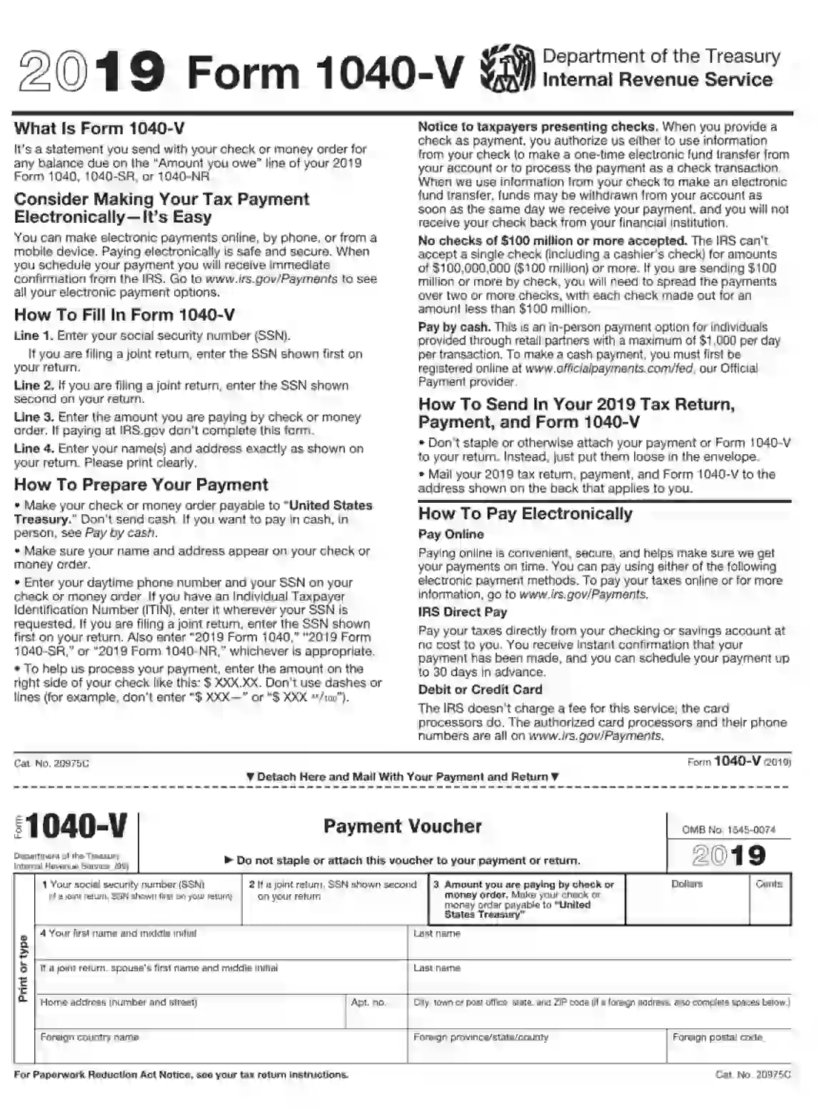 Irs Form 1040 V Fill Out Printable Pdf Forms Online