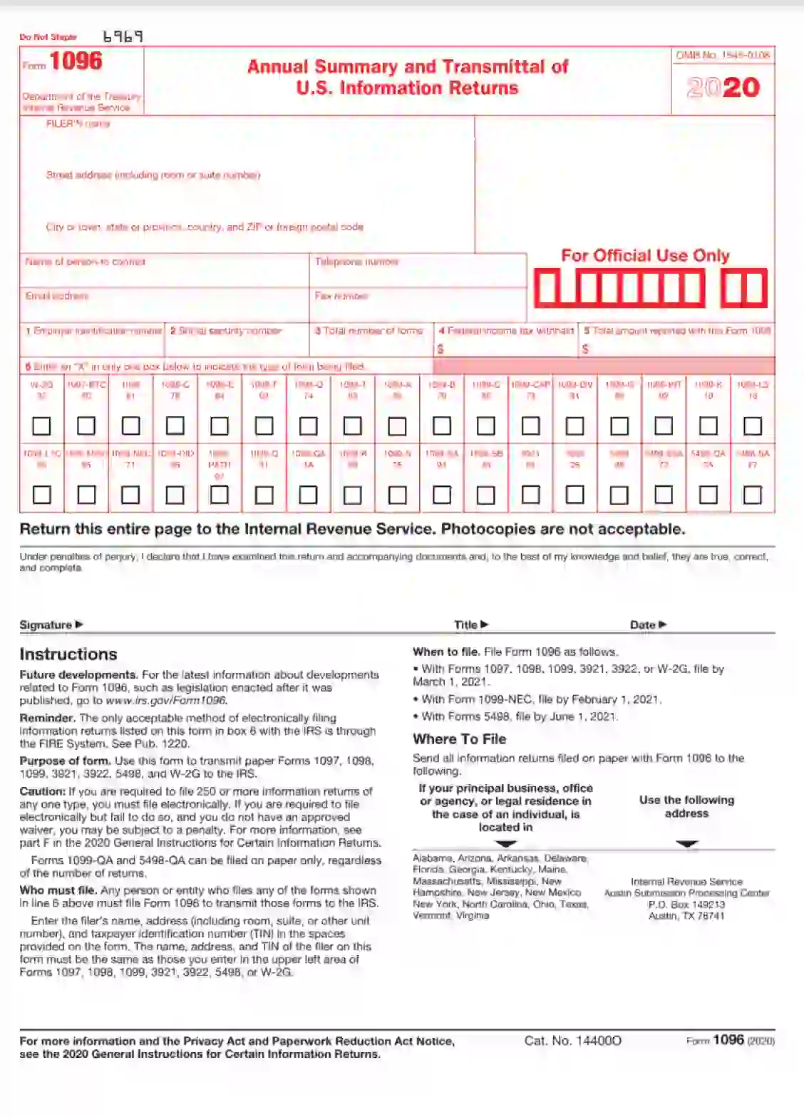 Irs Form 1096 Fill Out Printable Pdf Forms Online