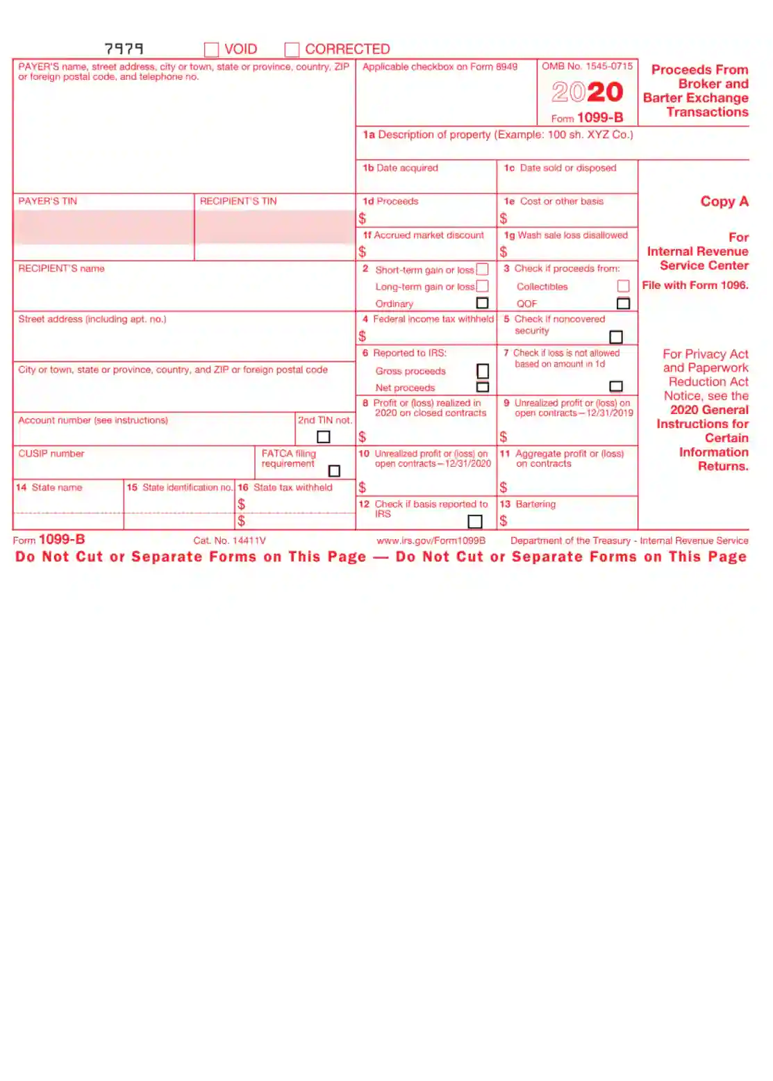 Irs Form 1099 B Fill Out Printable Pdf Forms Online