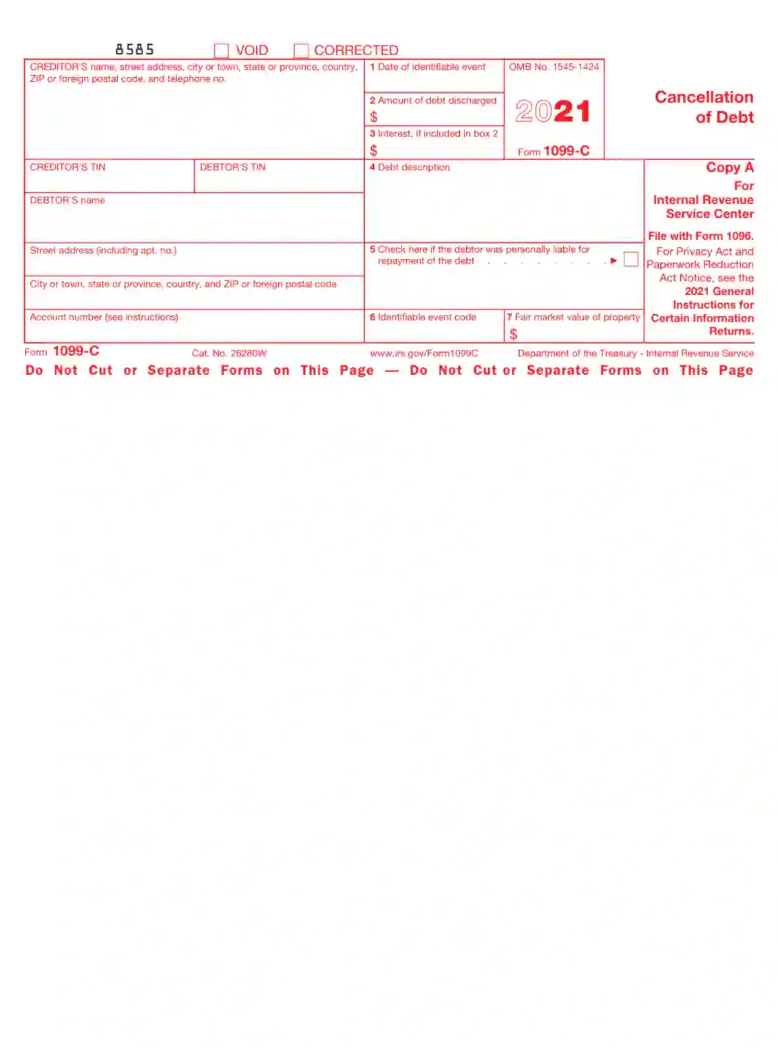 Irs Form 1099 C Fill Out Printable Pdf Forms Online