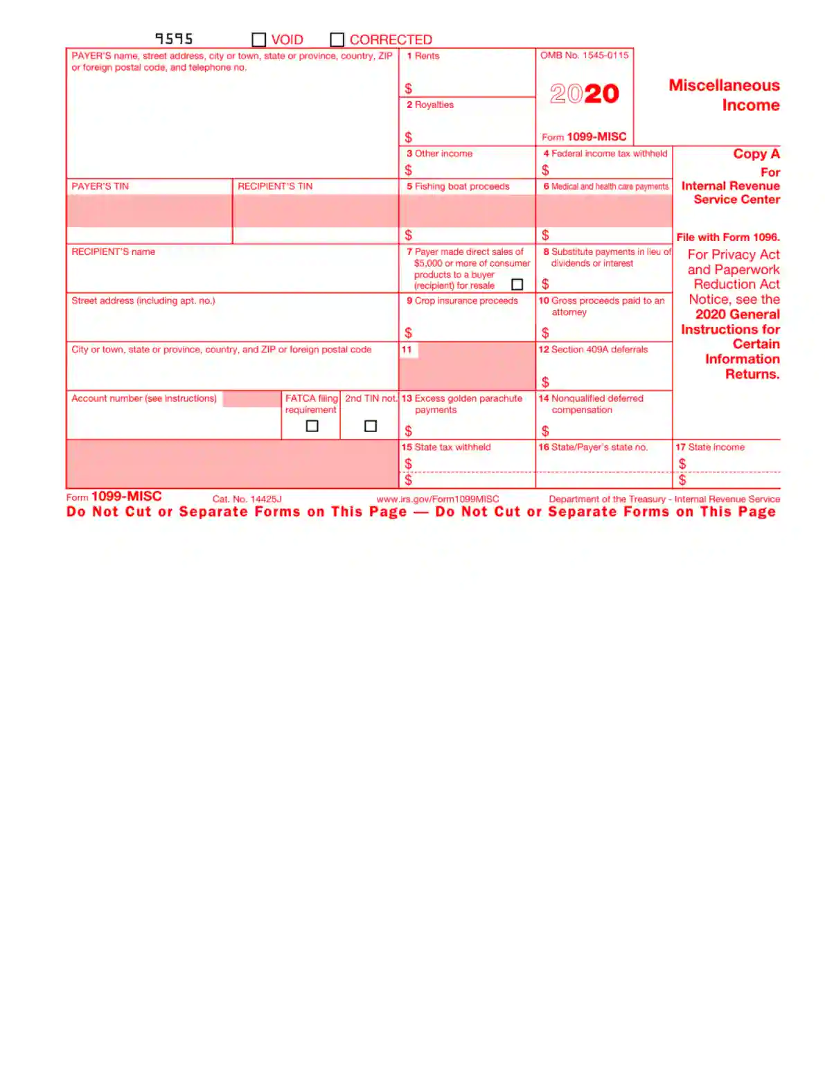 Irs Form 1099 Misc Fill Out Printable Pdf Forms Online