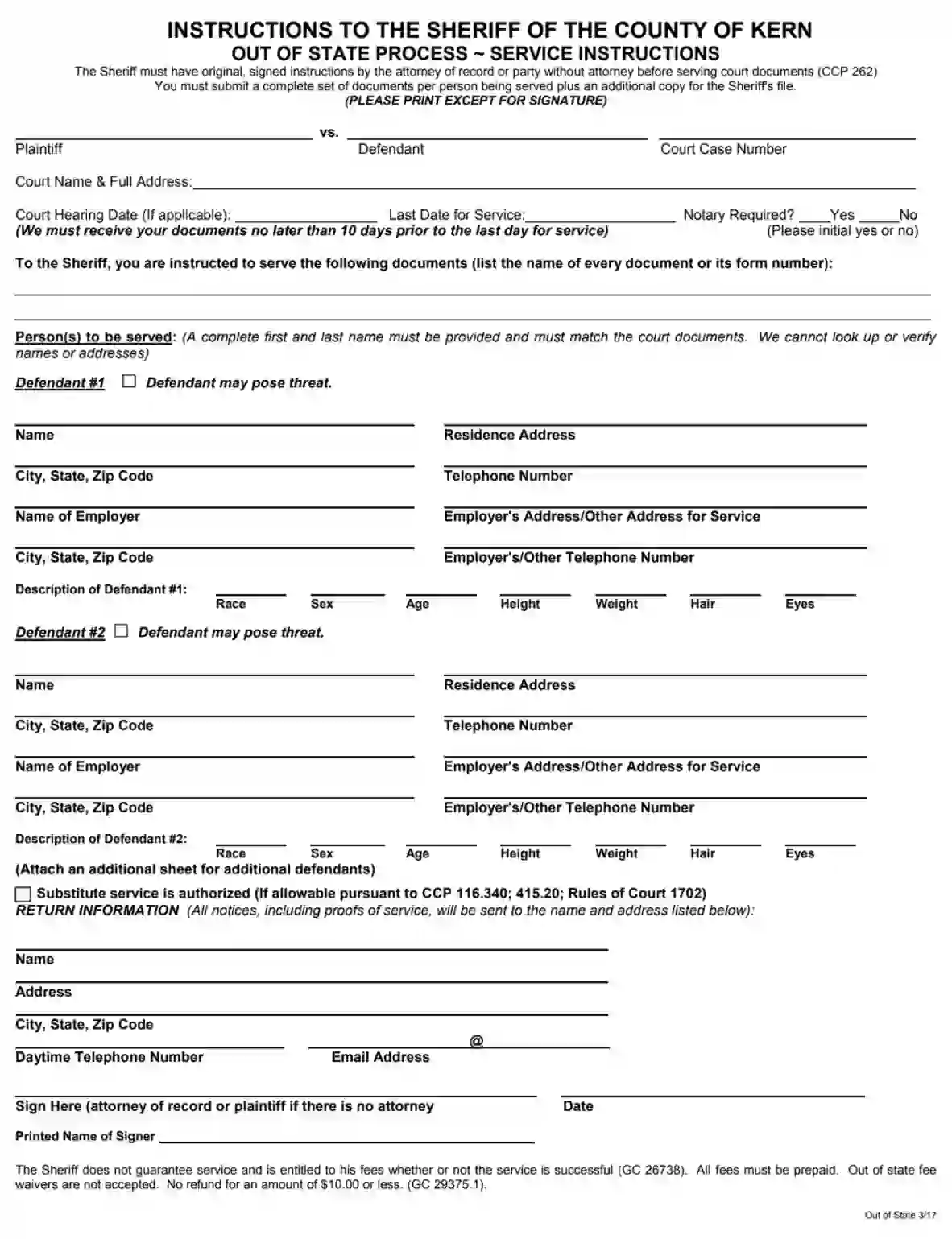 Kern County Sheriff Restraining Order Form Fill Out PDF Forms Online