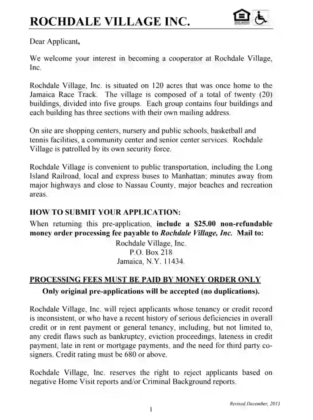 rochdale village application
