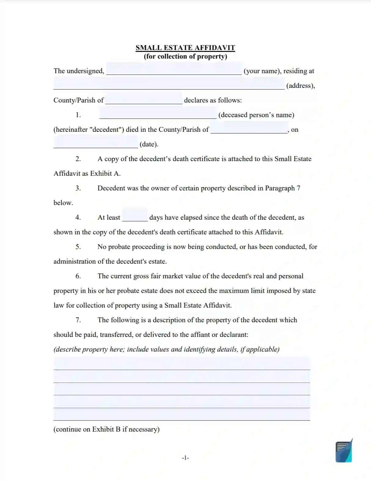 Small Estate Affidavit Form Fill Out And Sign Printab 7399