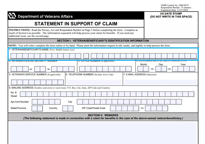 step 1 enter the beneficiary’s full name filling out a vba va form 21 4138