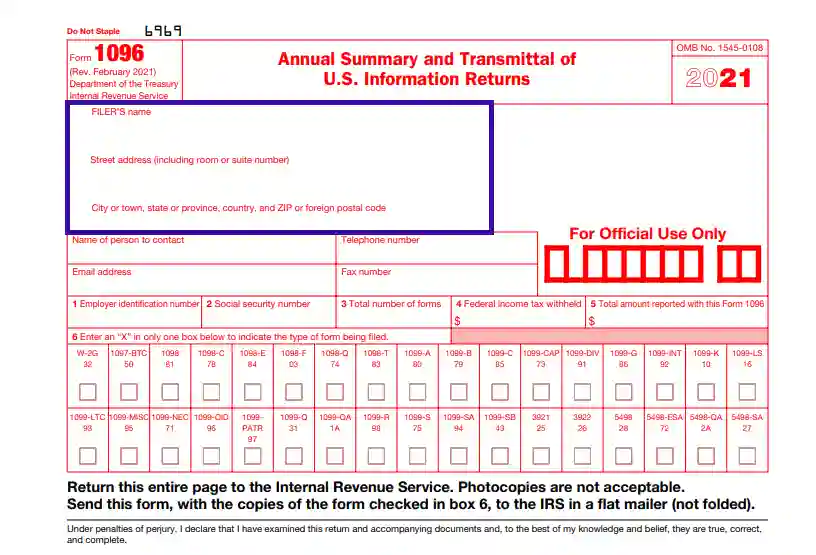 step 1 enter the filer’s name and address filling out an irs form 1096