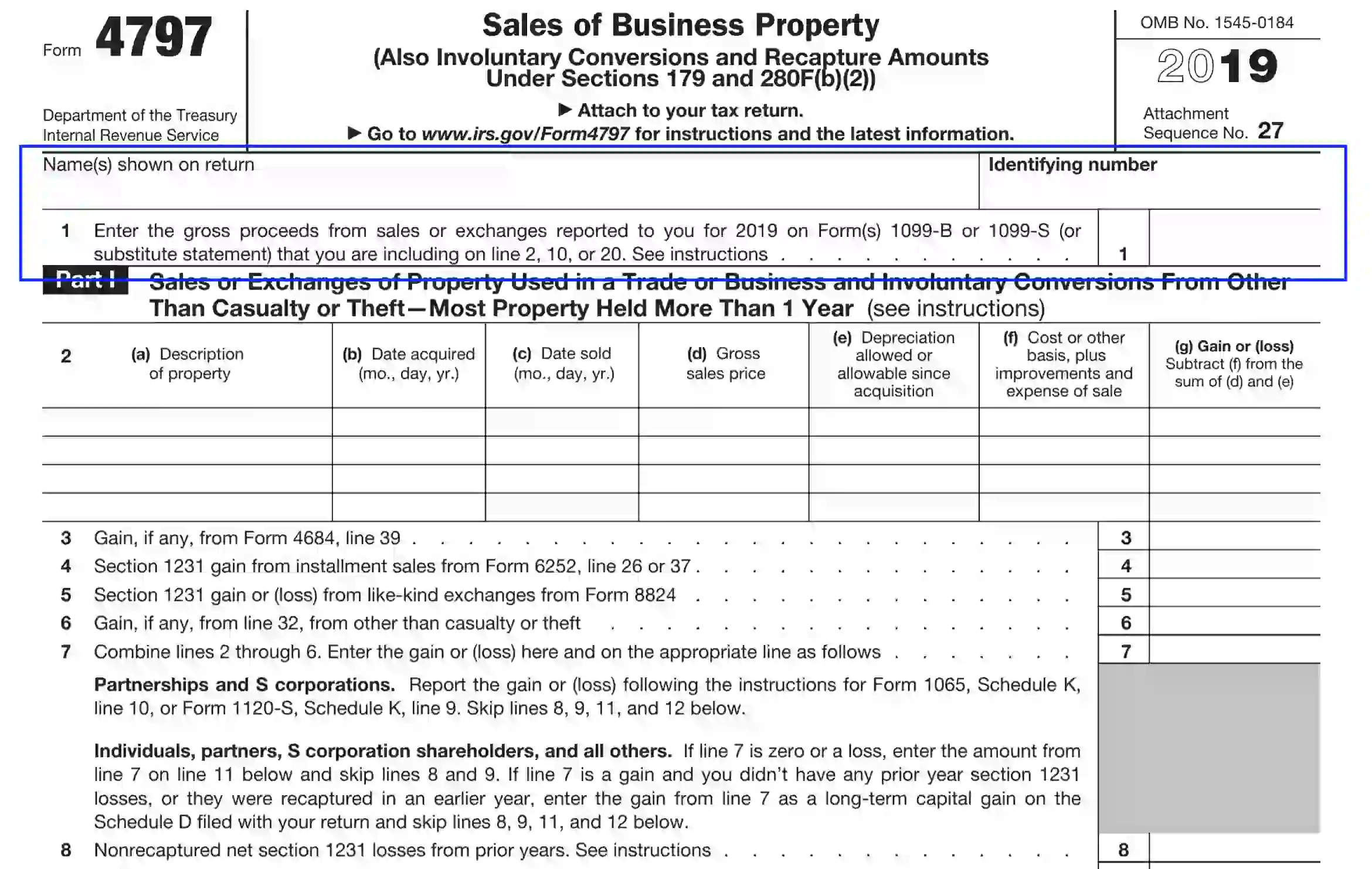 Irs Form 4797 Fill Out Printable Pdf Forms Online