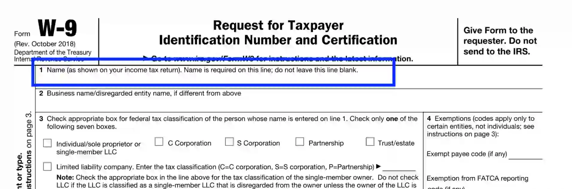 step 1 indicate the taxpayer’s identity details filling out an irs w 9 form