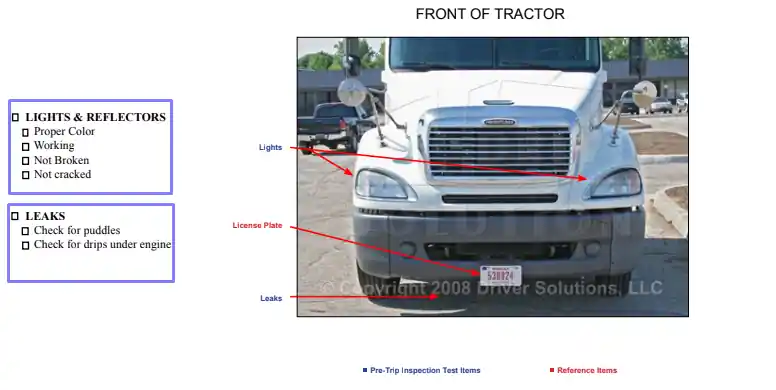 step 1 start with the front of your vehicle filling out a pre trip inspection checklist