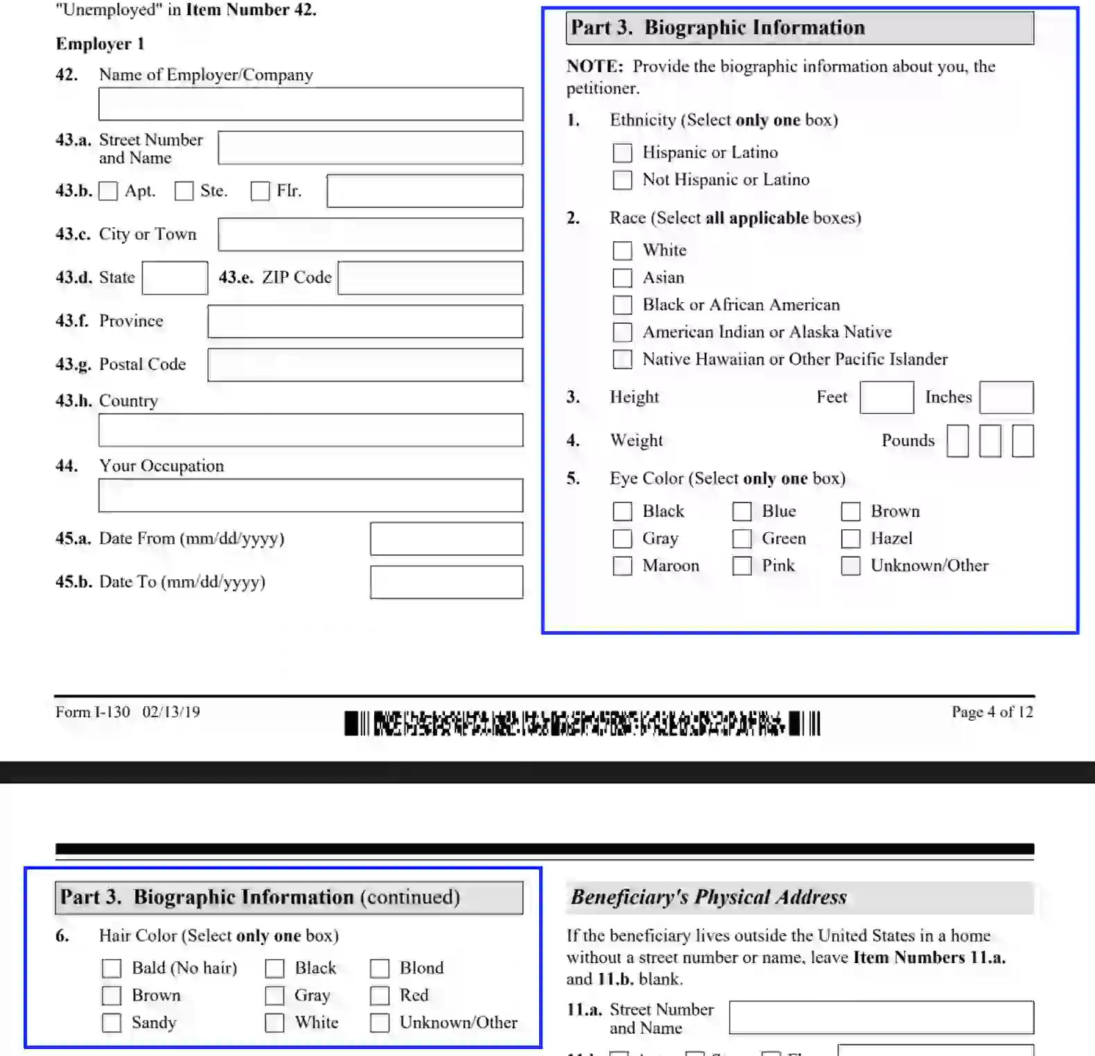 step 10 provide data about the petitioner’s biography filling out a uscis form i 130