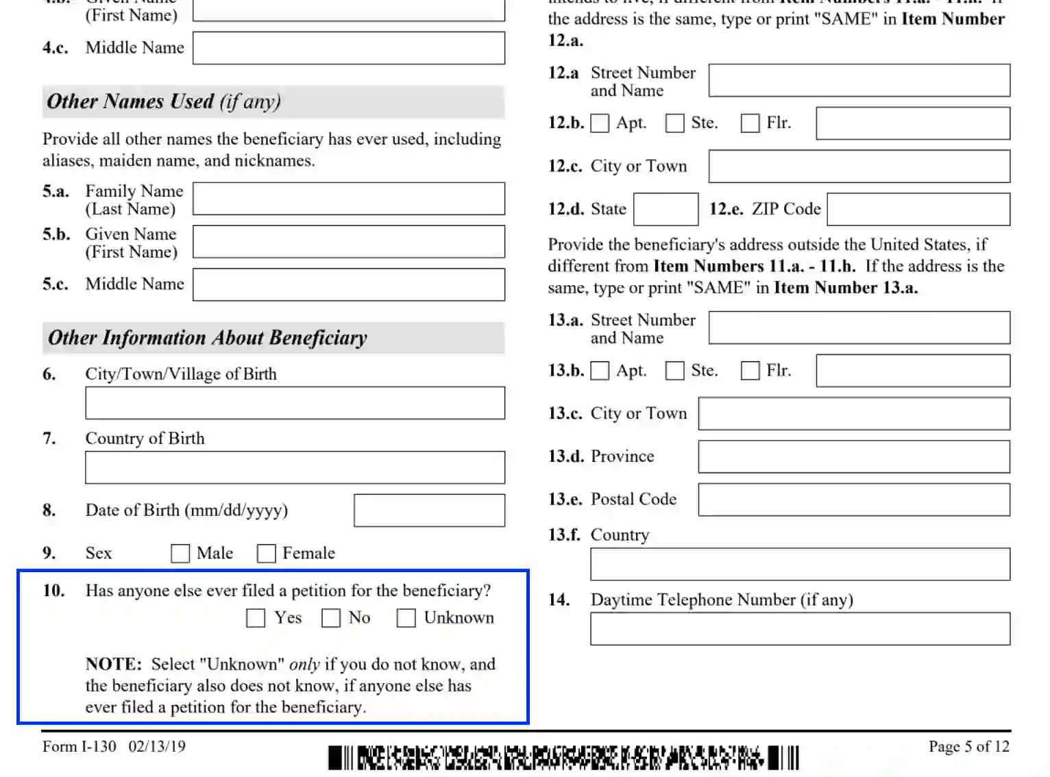 step 11 collect the beneficiary’s personal data filling out a uscis form i 130