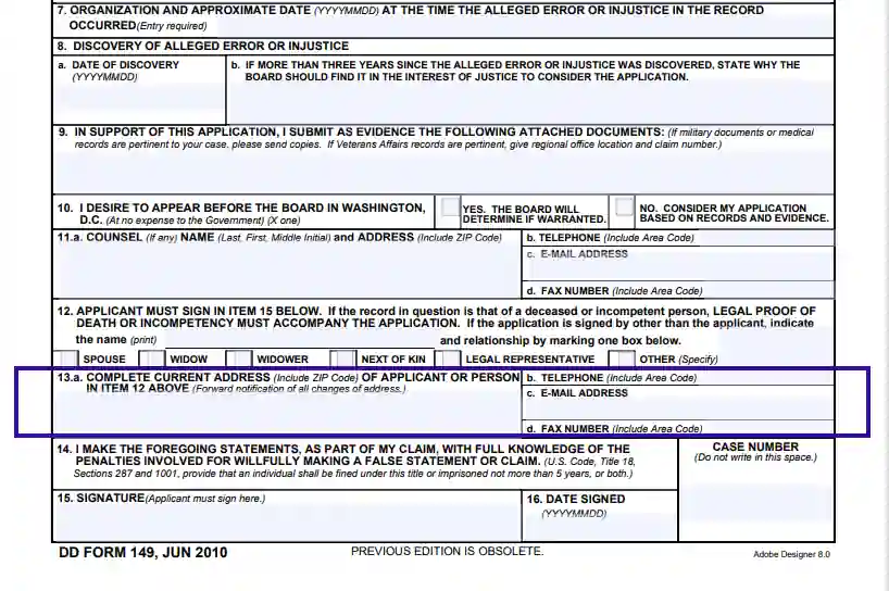 step 11 provide the applicant’s contact information filling out a dd form 149