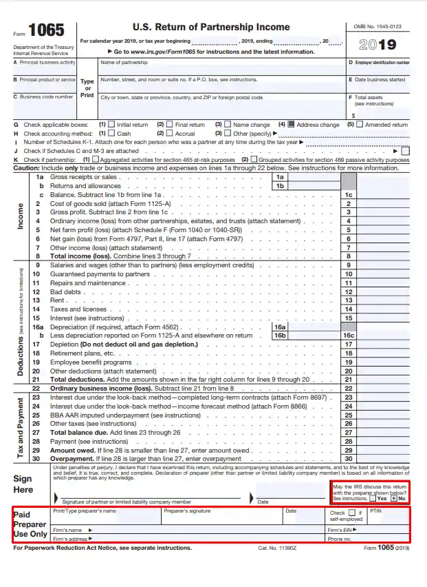 step 11 provide the preparer’s details filling out an irs form 1065