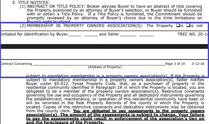 step 12 choose if the estate will be a member of the property owner’s associations filling out a trec form