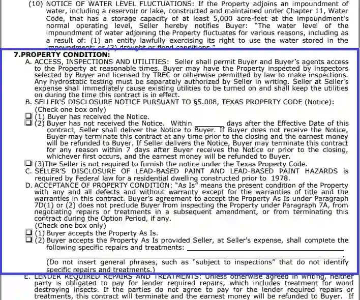step 16 give information on the estate’s condition filling out a trec form