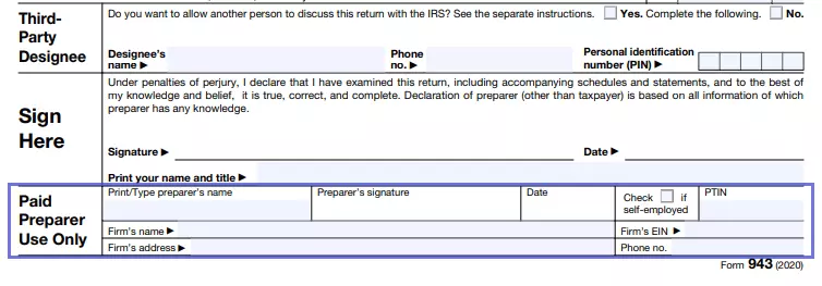 step 18 complete the preparer’s info filling out an irs form 943